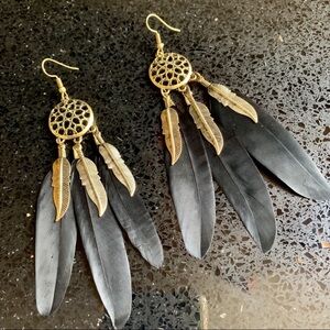 Dream Catcher With Black Feathers Earrings.